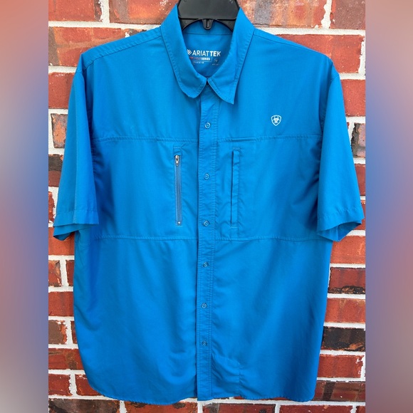 Ariat Shirts Ariattek Heat Series Mens Short Sleeve Button Down Vented Blue Xl Fishing Shirt
